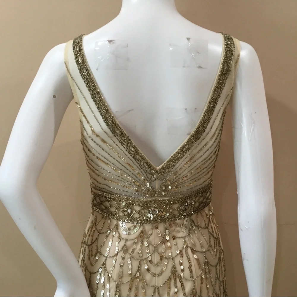 Sue Wong Nocturne BHLDN beaded embroidered champagne Maxi Dress woman’s size 2 - Picture 3 of 9